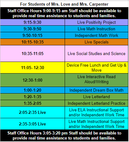 Class Schedule Carpenter/Love Class Schedule Carpenter/Love